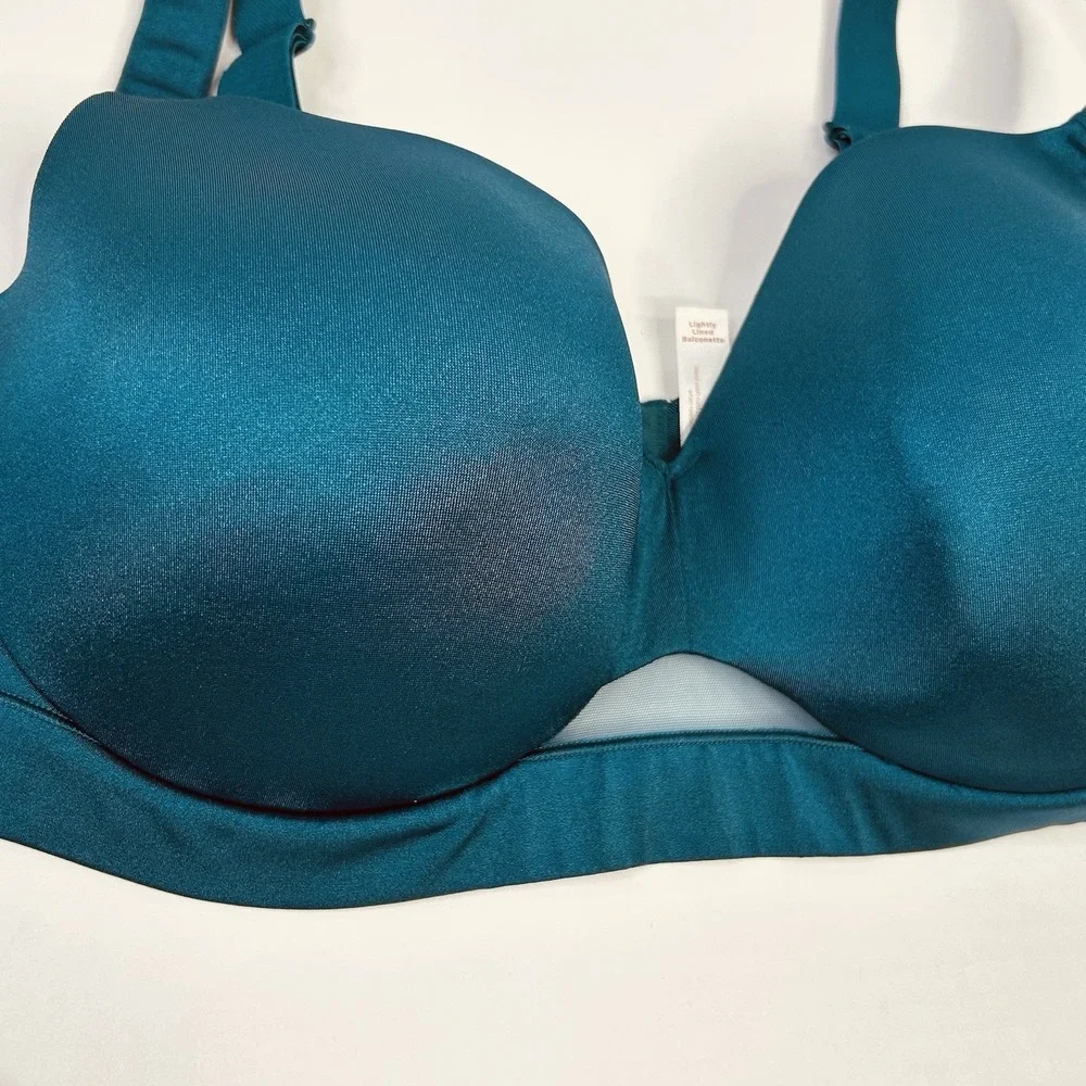 Cacique Bra Lightly Lined Balconette Teal Underwired Womens 44D Sheer Accent